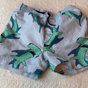 Tea Collection Light Blue Swim Shorts with Green Hammerhead Sharks